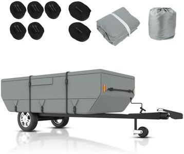 Tuszom Waterproof Pop Up Camper Trailer Cover Upgraded 7 Layers Top Tearproof Popup Folding Camper Tent Trailer Cover 10' - 12' with Reinforced 5+2 Windproof Straps and Storage Bag