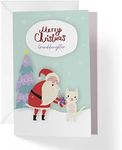 1Up Greetings Christmas Card for Granddaughter Child | Kitty Cat and Santa | Your Purchase Helps Animals In Need | 5”x7.5” | Single Christmas Card with Envelope | Female Owned Small Business | USA