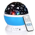 SUNNEST Baby Night Light Projector with Remote, 360° Rotation Star Projector Night Light 4 LED Bulbs Starry Sky Lights 8 Color Changing Romantic Night Light for Kids - Blue