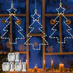 Jsdoin Christmas Window Lights 3 Packs Battery Operated Star Christmas Lights with 8 Modes & Remote 45 LED Window Warm Light for Party Indoor Outdoor Window Xmas Decoration(Multi-Color)