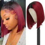 MUPRETTY Burgundy Bob Wigs Human Hair 4x4 Lace Closure Wig 1B/99J Burgundy Wig Human Hair Keep Silky And Smooth After Multiple Washes 100% indian 18A Raw Hair Wigs(14Inch)