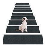 Non-Slip Stair Treads Carpet for Wooden Steps, 27.6 x 8.7IN Self-Adhesive Stair Treads Mat, Bolinker Safety Indoor Stair Runner Mats, Anti Slip Stair Rugs for Kids Elders and Dogs, 15PCS (Black)