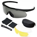 Outdoor Tactical Glasses with 3 Interchangeable Lenses, High Impact resistance Shooting Glasses , Unisex Safety Eyewear - Anti fog UV400 Eye Protection Sunglasses for Hunting Cycling Driving Compact