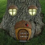 ALLADINBOX Miniature Gnome Fairy House Window and Door with Flowers Mushrooms for Trees Decoration, Glow in Dark Fairies Sleeping Door and Windows, Yard Art Garden Sculpture, Lawn Ornament Décor