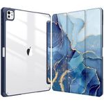 Fintie Hybrid Slim Case for iPad Pro 13-inch (M4) 2024, [Built-in Pencil Holder] Shockproof Cover with Clear Transparent Back Shell, Auto Wake/Sleep, Ocean Marble