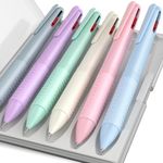 Nicpro 6 Pack Multicolor Ballpoint Pen Set with Case, 0.5mm 4-in-1 Colored Ink Pens, Retractable Pen with Fine Points for Note-taking, drawing, marking, nurse pen, school office supplies