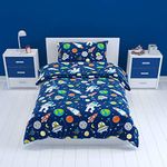 Bloomsbury Mill - Kids Single Duvet Cover Set - Childrens Single Bedding for Boys & Girls - Outer Space, Rockets and Planets Single Bed Duvet Cover Set with Pillow Case - Blue - 135x200cm