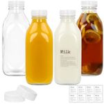 DHSBTLS 6 Pcs Glass Milk Bottles with Lid, 32 oz/ 1 L Reusable Glass Milk Container for Fridge to Store Fresh Milk, Airtight Heavy Duty Clear Juice Jar for Juice, Honey, Syrup, Extra 2 Lids& Stickers