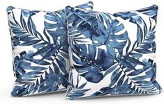 Outdoor Throw Pillow Covers Pack of 2 Patio Waterproof Pillow Cases Fade Resistant Accent Pillow Covers for Home and Garden Furniture Decoration, 18"x18", Palms Blue