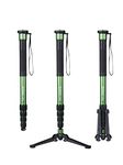 Monopod, Moman MA66 Carbon Fiber Camera Monopod, Portable Extendable Travel Monopod with Tripod Stand Base for Canon Nikon DSLR Camera Gopro, Max Load 22Lbs/10kg Height up to 66 inch, Black Greeen