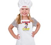 La Festiya Playful White Cotton Blend JUNIOR CHEF Apron Costume with Cap for Kids, Babies for Photoshoot, Cooking, Art, Craft, etc. (Girl ( 4-7 Years ))