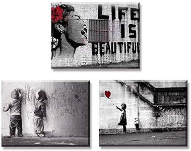 Piy Painting 3X Impresión de la Lona Chica con Globo Rojo La Vida es Hermosa Graffiti Boys en la Calle Decoración Cuadro en Lienzo Sala de Estar Cocina 30x40cm