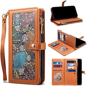 YocoverTech for Samsung A54 5G Case,for Galaxy A54 5G Wallet Case,Colourful PU Leather Stand Flip Cover with Wrist Strap[RFID Blocking][10 Card Slots+Cash Bag]-Brown