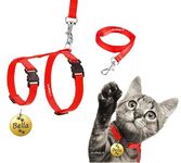 Kraftidy cat Harness with Leash and Name tag id Customized for Kitten Small Medium Big Adult Cats pet Adjustable Body Harness with Leash Belt Combo (with Personalized Cat Name) (Red)