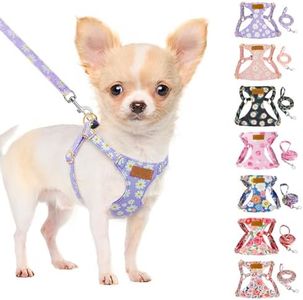 SlowTon Puppy Harness and Leash Set, No Pull Adjustable Lightweight Soft Suede Pet Harness Vest with Snap Buckle for Puppy Small and Medium Sized Dog(Purple,M)
