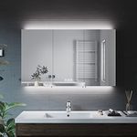 ELEGANT Triple Door Bathroom Cabinet with Shaver Socket Wall Mounted Stainless Steel Bathroom Mirror Cabine with Three-color Infinitely Dimmable and Demister Pad 1000 x 600mm