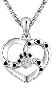Eusense Colgante Huella Perro, Collar Pata Corazón Plata de Ley 925, Regalo de Joyería Conmemorativa para Mujer Niñas