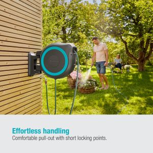 Gardena Wall-Mounted Hose Box RollUp XL, 35m Hose – Swivel Watering System, Turquoise