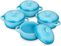 LOVECASA Mini Cocotte Set,12 OZ Small Casserole Dishes with Lids,Cocotte with Lid,Soup Bowls With Handles,Individual Ramekins with Lids,Oven, Microwave & Dishwasher Safe,Set of 4,Blue