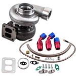 maXpeedingrods New GT45 T4 Turbo Turbocharger V-Band 1.05 A/R 600+HP + Universal Oil Drain Feed & Return Line Kit