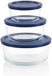 Pyrex Simply Store 6-Pc Glass Food Storage Container Set with Lid, 7-Cup, 4-Cup, & 2-Cup Round Glass Storage Containers with Lid, BPA-Free Lid, Dishwasher, Microwave and Freezer Safe, Blue