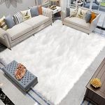 Latepis White Faux Fur Rug 8x10, Fa