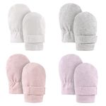 Newborn Baby Mittens Infant No Scratch Gloves Cotton Adjustable Mitts for Baby Girls Boys (0-6M, White+Apricotpink+Gray+Purple)