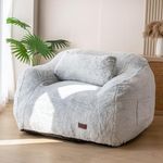 MAXYOYO Giant Bean Bag Chair with Pillow, Faux Fur Bean Bag Sofa for Adults Large Fluffy and Comfy Bean Bag Couch with Filler for Reading, Gaming, Grey