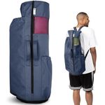 MAGNILAY Blue Large Expandable Yoga Bag for Mat and Blocks -Yoga Mat Bag for Women and Men -Yoga bags and carriers fits all your stuff for Workout with Pockets and Adjustable Strap(32”L x 9” Diameter)