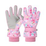 QKURT Kids Snow Glove Children Ski Glove Winter Windproof Thermal Glove Non-Slip Sports Mitten Desig for 4-9 Years Old Girls