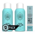 Base Labs Piercing Aftercare Spray Kit | Piercing Cleaner Kit - 2x Saline Piercing Aftercare Spray (120ml) & 70CT of Ear Hole Floss | Saline Solution For Piercings Ears, Nose, Belly Piercing Cleaner