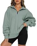 JJAI Women’s Half Zip Sweatshirt Oversized Long Sleeves Sweater Drop Shoulder Quarter Zipper Lapel Collar Pullover… Green