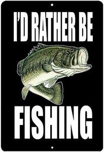 Rogue River Tactical Funny Fishing Boat Metal Tin Sign Wall Decor Man Cave Bar I'd Rather Be Fishing