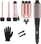 Curling Iron Hair Curler 5 in 1, MAX 3 Barrel Hair Crimper Iron Ceramic Curling Wand Brush, Beach Wave Wand Curling Iron Set (0.35”-1.25”) for All Hair Type & Length, 30S Instant Heat, No Hair Damage