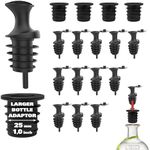 Esatto Pour & Seal Plastic Pourer with Lid - 12 Pieces & 4 Cork Adaptors for Precision Pouring, Pour Spouts for Bottles, Liquor Bottle Pourers for Alcohol & Olive Oil, Bar Bartender Accessories