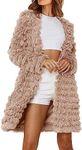 PRETTYGARDEN Women's 2024 Winter Faux Fur Jackets Fall Fashion Open Front Long Shaggy Coat Outerwear (Light Khaki,Small)