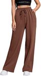 Floerns Women's Causal Drawstring High Waist Baggy Straight Wide Leg Sweatpants with Pockets Coffee Brown XL