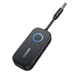 UGREEN Bluetooth 5.2 Transmitter Receiver, 28H Long Playtime, Dual Connection, 10m Range, Mic for Calls, 2-in-1 Wireless Aux Bluetooth Adapter for TV, Airplane, Headphone, Airpods, Speaker, Car