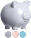 Pearhead Large Ceramic Piggy Bank, Ideal for Boys and Girls, Kids Money and Coin Bank, Perfect Baby Boy Nursery Décor, Great Gift and Newborn Keepsake, Solid Gray