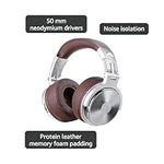 Over Ear Headphone, Wired Premium Stereo Sound Headsets with 50mm Driver, Foldable Comfortable Headphones with Protein Earmuffs and Shareport for Recording Monitoring Podcast PC TV- with Mic (Silver)