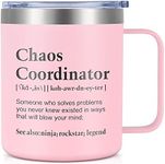 GINGPROUS Chaos Coordinator Gifts Insulated Coffee Mug, Unique Office Gifts Idea for Coworker Boss Lady Women, Thank You Appreciation Gifts for Teacher Coworker Wedding Office, 12oz Travel Mug, Pink