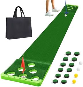 Sagsewful Golf Pong Putting Game Set with Front Border for Indoor&Outdoor, Golf Putting Green Mat Includes 8pcs Golf Balls & Portable Bag,Golf Practice Training Aid for Backyard,Party,Office
