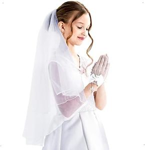 First Communion Veils for Girls 15.7" Baby Toddler Baptism Holy Communion White Kids Veils Wedding Flower Girl Veil with Comb, White2