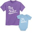 Tstars Big Sister Little Brother Outfit Matching Shirts Toddler Baby Newborn Set, Girls Shirt Lavender/Baby Aqua, Kids Shirt 5/6 / Baby 6M