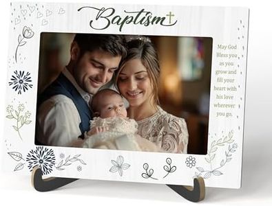 Qiwog Baptism Photo Frame - Baby Baptism Wooden Desktop Picture Frame with Stand - Newborn Baby Boy Religious Gift - Christening Gifts from Grandparents Friends -A29