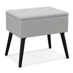 COSTWAY Flip Top Velvet Footstool, Modern Upholstered Dressing Vanity Stool Seat with Solid Wood Legs, Pouffe Storage Ottoman Footrest for Bedroom, Living Room and Hallway (Grey)