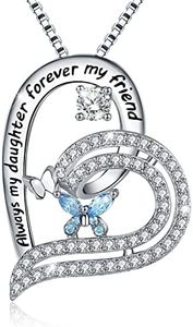 MUATOGIML Daughter Birthday Gifts 925 Sterling Silver Always My Daughter Forever My Friend Butterfly Love Heart Pendant Necklace Mom Daughter Jewelry for Women Girl Family, Blue, MPN-160-2