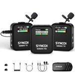 SYNCO Wireless Lavalier Microphone, G2(A2) MAX 2.4G Dual Transmitter Recording 656FT 8H for Online Class Vlog Stream YouTube for DSLR Cameras Phone Laptop