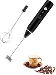 Milk Frother, Handheld Electric Coffee Foam Maker with 2 Whisks – Mini Hand Blender Mixer with USB Recharge, 3 Speeds Control, for Latte, Cappuccino, Hot Chocolate, Milkshake, Matcha, Frappe (Black)