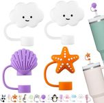 LONPARRY 4-Pack Straw Caps for Stanley Cup,Silicone Straw Cover fits Stanley 0.4 Inch Straws, Reusable Straw Toppers for Stanley Cup Accessories, Food Grade Drinking Straw, 2Cloud+1Seashell+1Starfish